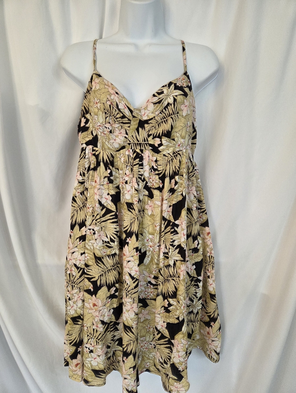 Volcom Black Floral Midi Sundress with Pink & Green Print Size S 4-6